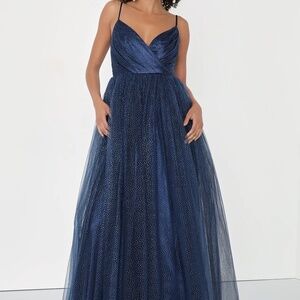 Spellbinding Beauty Navy Glitter Sleeveless Tulle Gown